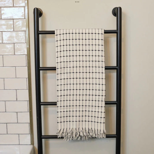 Tanzanian Hand Woven Cotton Grid Table Cloth - Black Grid