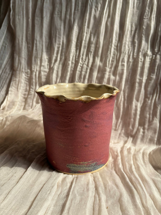 Dark Pink Scalloped Planter